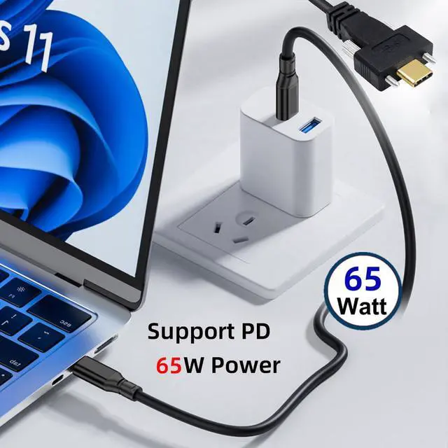 Alt view image 3 of 7 - USB 3.1 Type-C Male to Dual Thumbscrew Locking USB-C 10Gbps Data 4K Video 65W Power Cable Straight Connector Panel Mount Type 3ft (100cm)