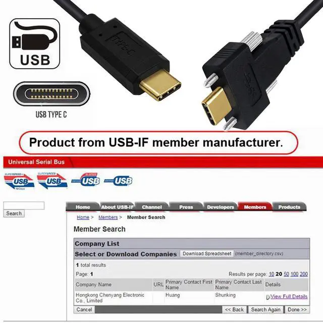 Alt view image 6 of 7 - USB 3.1 Type-C Male to Dual Thumbscrew Locking USB-C 10Gbps Data 4K Video 65W Power Cable Straight Connector Panel Mount Type 3ft (100cm)