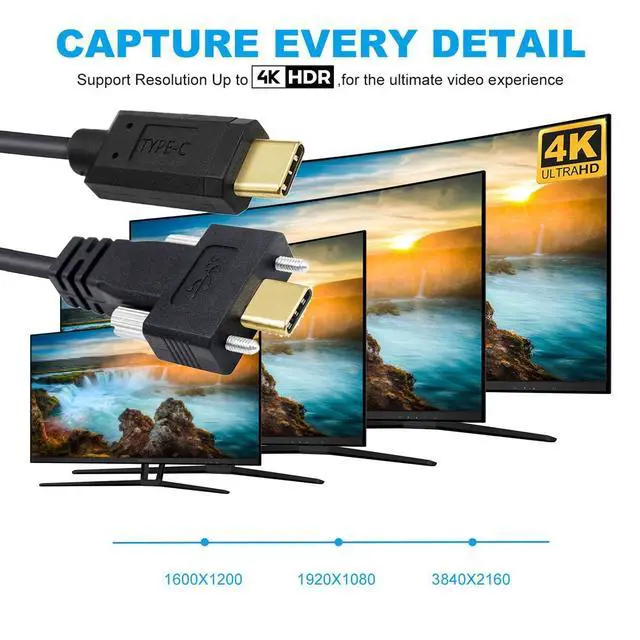Alt view image 4 of 7 - USB 3.1 Type-C Male to Dual Thumbscrew Locking USB-C 10Gbps Data 4K Video 65W Power Cable Straight Connector Panel Mount Type 3ft (100cm)