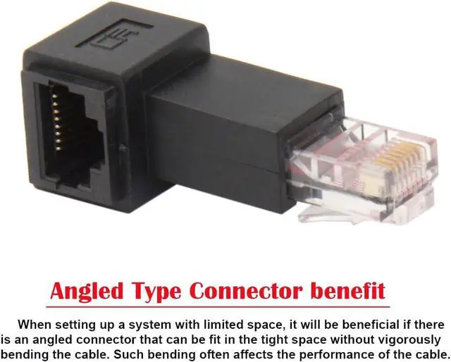 Alt view image 3 of 7 - Right Angled 90 Degree Connector UTP RJ45 Ethernet Adapter Cat6/Cat5/Cat5e Ethernet 8P8C Male to Female Adapter Compatible with Laptops Desktops Routers