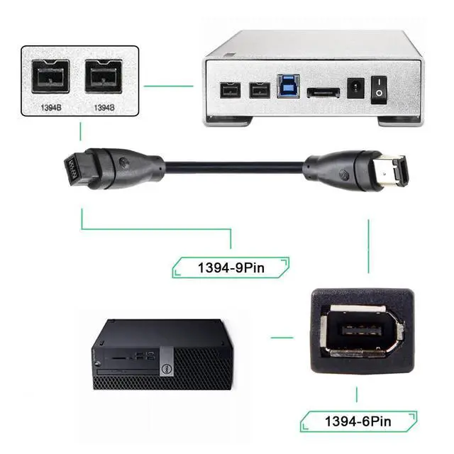 Alt view image 4 of 7 - IEEE 1394b 9Pin Male to 1394a 6Pin Male Extension Firewire Cable Compatible with Data Video Capture Card 800Mbps to 400Mbps 180cm