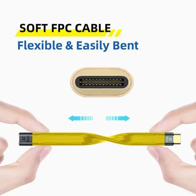 Alt view image 4 of 7 - USB4 USB-C Extension Cable Type-C Slim Flat Male to Female 40Gbps with 100W Charging and 8K@60Hz Compatible with Thunderbolt3/4 (Yellow 100W)