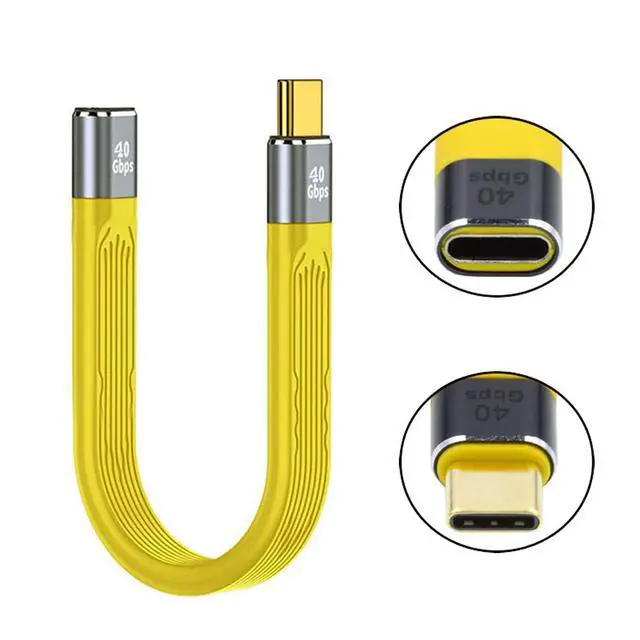 Alt view image 6 of 7 - USB4 USB-C Extension Cable Type-C Slim Flat Male to Female 40Gbps with 100W Charging and 8K@60Hz Compatible with Thunderbolt3/4 (Yellow 100W)