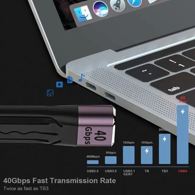 Alt view image 6 of 7 - USB4 USB-C Extension Cable Type-C Slim Flat Male to Female 40Gbps with 100W Charging and 8K@60Hz Compatible with Thunderbolt3/4 (Black 100W)