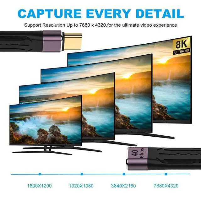 Alt view image 4 of 7 - USB4 USB-C Extension Cable Type-C Slim Flat Male to Female 40Gbps with 100W Charging and 8K@60Hz Compatible with Thunderbolt3/4 (Black 100W)