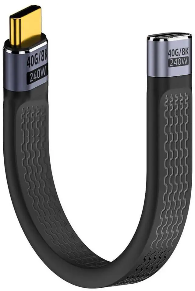 Main image of USB4 USB-C Extension Cable Type-C Slim Flat Male to Female 40Gbps with 240W 100W Charging and 8K@60Hz Compatible with Thunderbolt3/4 (Black 240W)