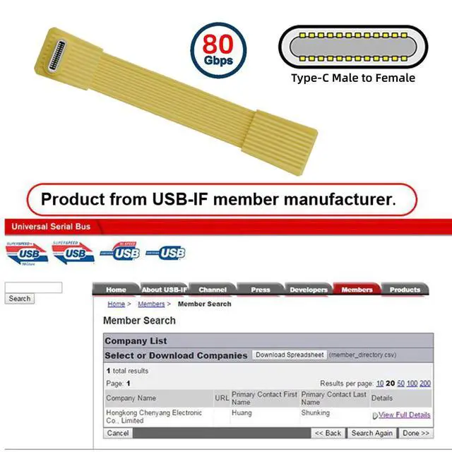 Alt view image 2 of 7 - USB5.0 Type-C 80Gbps Flat Slim FPC USB-C Male to Male & Female Extension Cable Up Angled 90 Degree 240W 16K 8K 60Hz 5K Compatible with 40Gbps USB4.0 Thunderbolt Yellow Color (2-Pack)