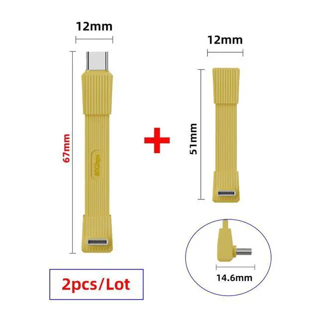 Alt view image 3 of 7 - USB5.0 Type-C 80Gbps Flat Slim FPC USB-C Male to Male & Female Extension Cable Up Angled 90 Degree 240W 16K 8K 60Hz 5K Compatible with 40Gbps USB4.0 Thunderbolt Yellow Color (2-Pack)
