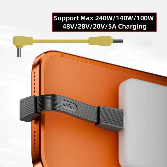 Alt view image 6 of 7 - USB5.0 Type-C 80Gbps Flat Slim FPC USB-C Male to Male & Female Extension Cable Up Angled 90 Degree 240W 16K 8K 60Hz 5K Compatible with 40Gbps USB4.0 Thunderbolt Yellow Color (2-Pack)