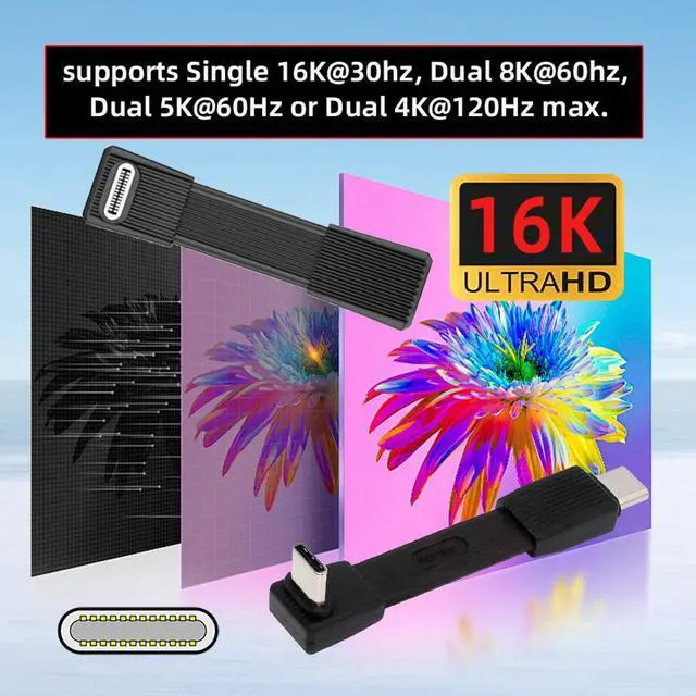 Alt view image 4 of 7 - USB5.0 Type-C 80Gbps Flat Slim FPC USB-C Male to Male & Female Extension Cable Up Angled 90 Degree 240W 16K 8K 60Hz 5K Compatible with 40Gbps USB4.0 Thunderbolt Black Color (2-Pack)