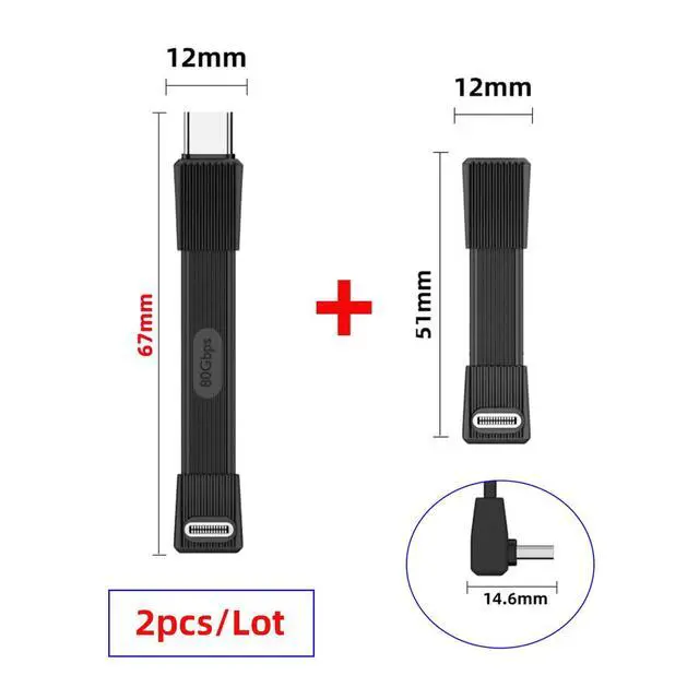 Alt view image 3 of 7 - USB5.0 Type-C 80Gbps Flat Slim FPC USB-C Male to Male & Female Extension Cable Up Angled 90 Degree 240W 16K 8K 60Hz 5K Compatible with 40Gbps USB4.0 Thunderbolt Black Color (2-Pack)