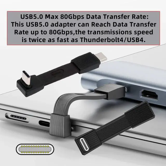 Alt view image 5 of 7 - USB5.0 Type-C 80Gbps Flat Slim FPC USB-C Male to Male & Female Extension Cable Up Angled 90 Degree 240W 16K 8K 60Hz 5K Compatible with 40Gbps USB4.0 Thunderbolt Black Color (2-Pack)