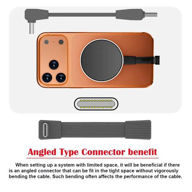 Alt view image 3 of 7 - USB5.0 Type-C 80Gbps Flat Slim FPC USB-C Male to Male & Female Extension Cable Up Angled 90 Degree 240W 16K 8K 60Hz 5K Compatible with 40Gbps USB4.0 Thunderbolt Grey Color (2-Pack)