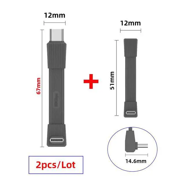 Alt view image 7 of 7 - USB5.0 Type-C 80Gbps Flat Slim FPC USB-C Male to Male & Female Extension Cable Up Angled 90 Degree 240W 16K 8K 60Hz 5K Compatible with 40Gbps USB4.0 Thunderbolt Grey Color (2-Pack)