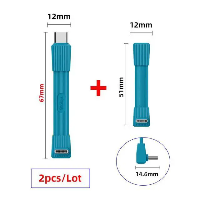 Alt view image 2 of 7 - USB5.0 Type-C 80Gbps Flat Slim FPC USB-C Male & Female Extension Cable Up Angled 90 Degree 240W 16K 8K 60Hz 5K Compatible with 40Gbps USB4.0 Thunderbolt Blue Color (2-Pack)