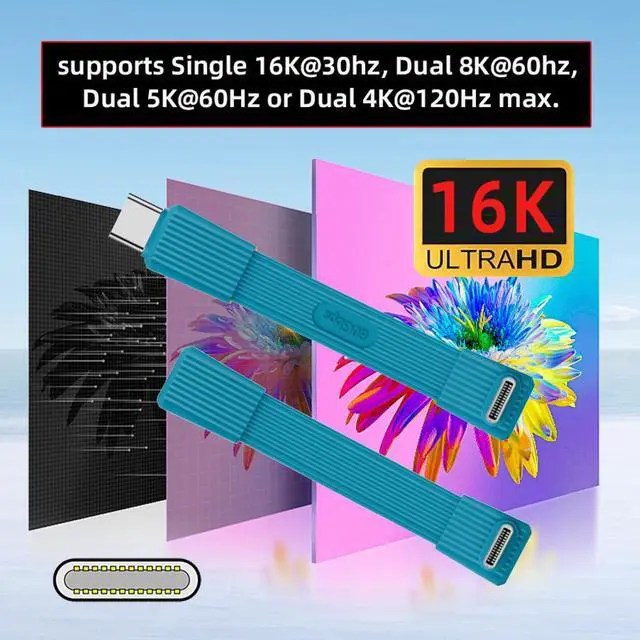 Alt view image 3 of 7 - USB5.0 Type-C 80Gbps Flat Slim FPC USB-C Male & Female Extension Cable Up Angled 90 Degree 240W 16K 8K 60Hz 5K Compatible with 40Gbps USB4.0 Thunderbolt Blue Color (2-Pack)