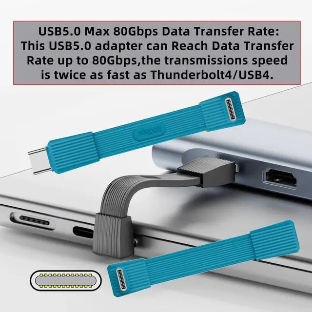 Alt view image 4 of 7 - USB5.0 Type-C 80Gbps Flat Slim FPC USB-C Male & Female Extension Cable Up Angled 90 Degree 240W 16K 8K 60Hz 5K Compatible with 40Gbps USB4.0 Thunderbolt Blue Color (2-Pack)