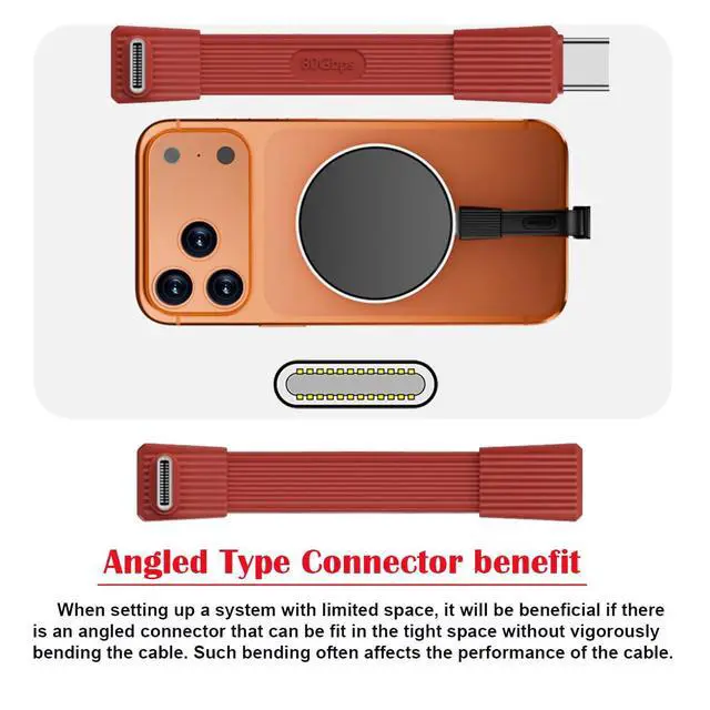 Alt view image 2 of 7 - USB5.0 Type-C 80Gbps Flat Slim FPC USB-C Male to Male & Female Extension Cable Up Angled 90 Degree 240W 16K 8K 60Hz 5K Compatible with 40Gbps USB4.0 Thunderbolt Red Color (2-Pack)