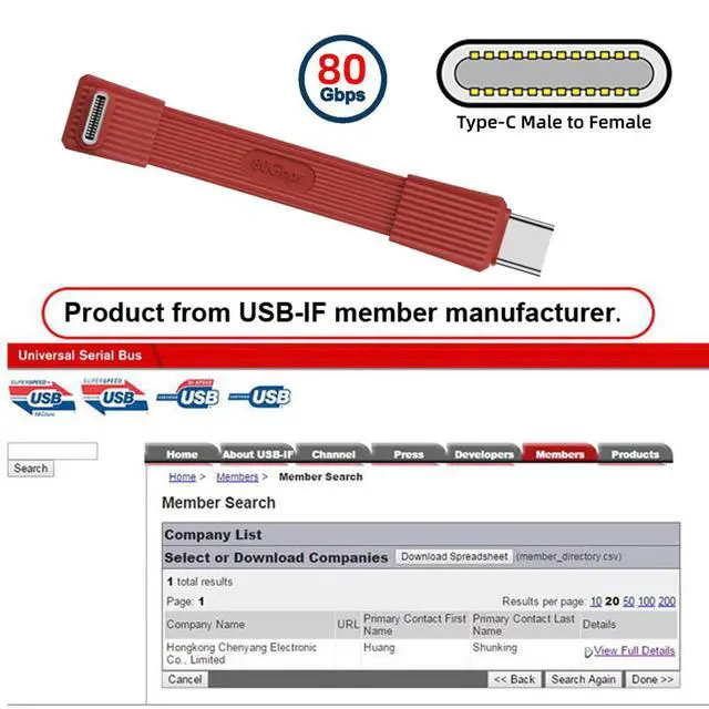 Alt view image 4 of 7 - USB5.0 Type-C 80Gbps Flat Slim FPC USB-C Male to Male & Female Extension Cable Up Angled 90 Degree 240W 16K 8K 60Hz 5K Compatible with 40Gbps USB4.0 Thunderbolt Red Color (2-Pack)