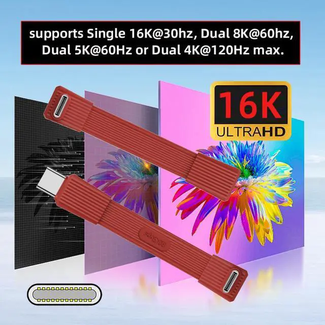 Alt view image 7 of 7 - USB5.0 Type-C 80Gbps Flat Slim FPC USB-C Male to Male & Female Extension Cable Up Angled 90 Degree 240W 16K 8K 60Hz 5K Compatible with 40Gbps USB4.0 Thunderbolt Red Color (2-Pack)