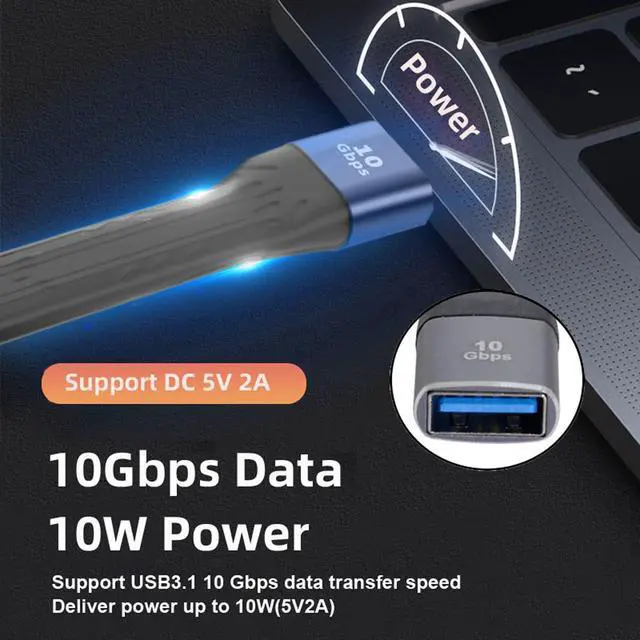 Alt view image 3 of 7 - 10Gbps USB 3.0 Type-A Male to USB3.0 Type-A Female Extension Flat Slim FPC Data Power Cable Compatible with Laptop Phone (Black 13cm)