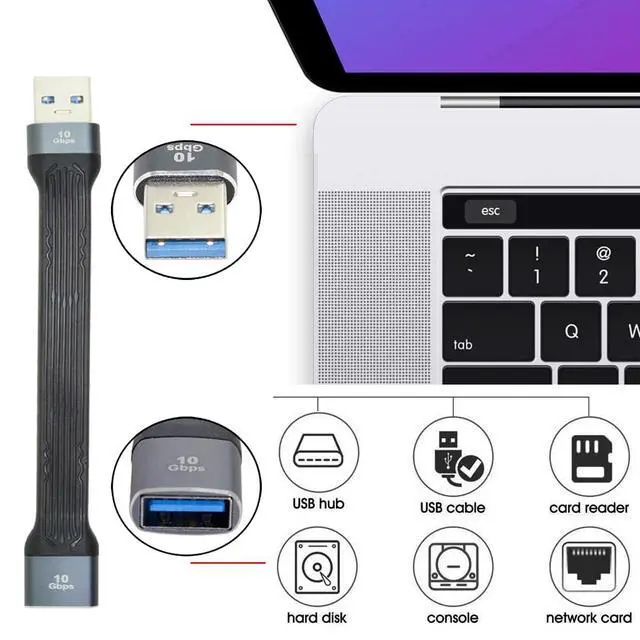 Alt view image 5 of 7 - 10Gbps USB 3.0 Type-A Male to USB3.0 Type-A Female Extension Flat Slim FPC Data Power Cable Compatible with Laptop Phone (Black 13cm)