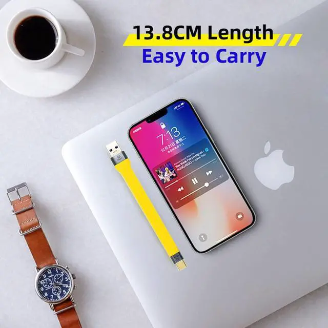 Alt view image 2 of 7 - 10Gbps USB3.0 Type-A Male Host to USB 3.1 Type-C Male USB-C Device Flat Slim FPC Data Cable Compatible with Laptop Phone (Yellow 13cm)