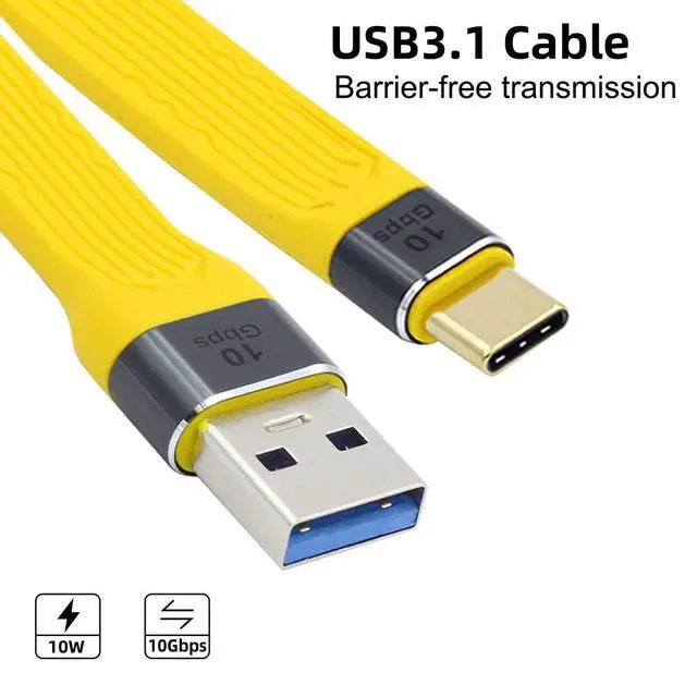 Alt view image 4 of 7 - 10Gbps USB3.0 Type-A Male Host to USB 3.1 Type-C Male USB-C Device Flat Slim FPC Data Cable Compatible with Laptop Phone (Yellow 13cm)