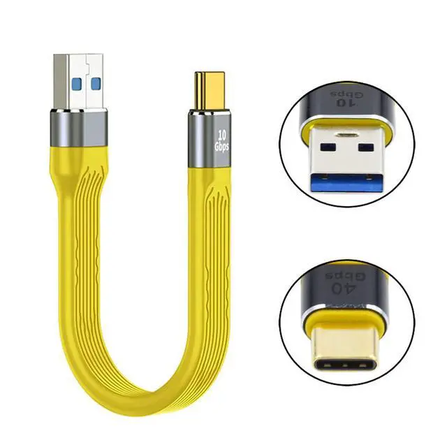Alt view image 6 of 7 - 10Gbps USB3.0 Type-A Male Host to USB 3.1 Type-C Male USB-C Device Flat Slim FPC Data Cable Compatible with Laptop Phone (Yellow 13cm)
