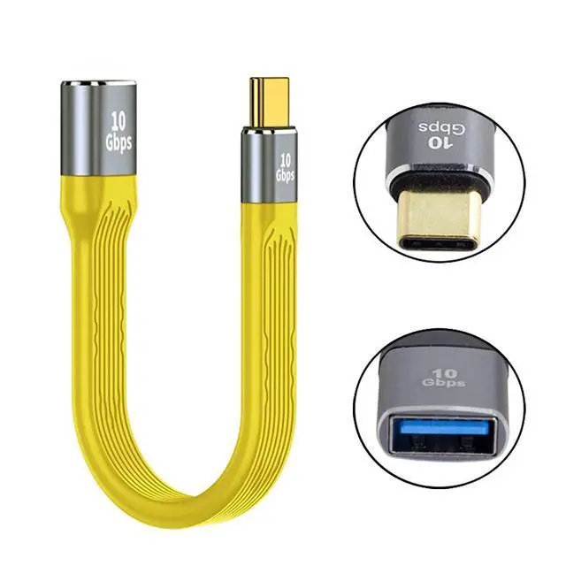 Alt view image 2 of 7 - USB-C USB 3.1 Type C Male Host to USB3.0 Type-A Female OTG Device Flat Slim FPC Data Cable 10Gbps Compatible with Laptop Phone (Yellow 13cm)
