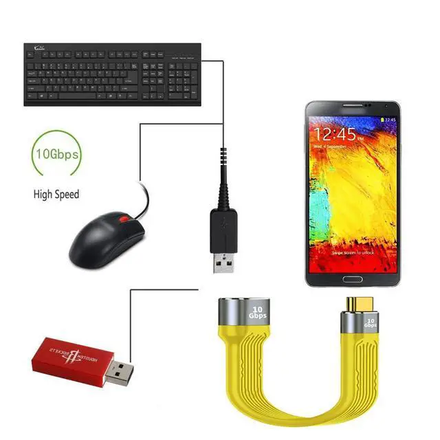 Alt view image 6 of 7 - USB-C USB 3.1 Type C Male Host to USB3.0 Type-A Female OTG Device Flat Slim FPC Data Cable 10Gbps Compatible with Laptop Phone (Yellow 13cm)