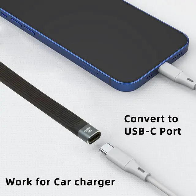 Alt view image 2 of 7 - 10Gbps USB 3.1 Type-C Female USB-C to USB3.0 Type-A Male Flat Slim FPC Data Power Cable Compatible with Laptop Phone (Black 13cm)