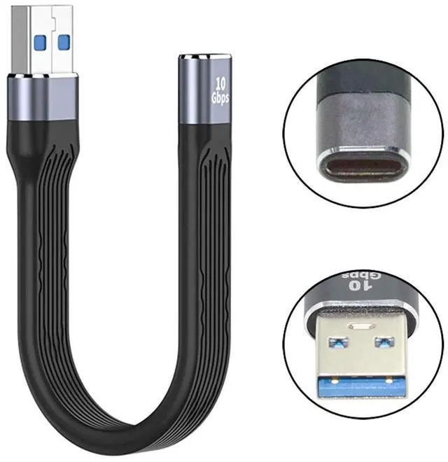Alt view image 3 of 7 - 10Gbps USB 3.1 Type-C Female USB-C to USB3.0 Type-A Male Flat Slim FPC Data Power Cable Compatible with Laptop Phone (Black 13cm)