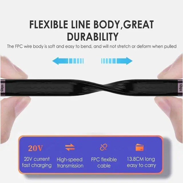 Alt view image 7 of 7 - 10Gbps USB 3.1 Type-C Female USB-C to USB3.0 Type-A Male Flat Slim FPC Data Power Cable Compatible with Laptop Phone (Black 13cm)