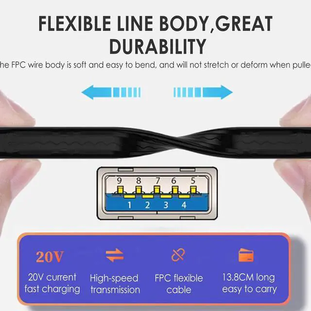 Alt view image 5 of 7 - 10Gbps USB 3.0 Type-A Male to USB3.0 Type-A Male Flat Slim FPC Data Power Cable Compatible with Laptop Phone (Black 13cm)