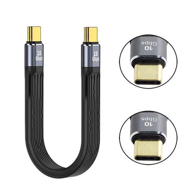 Alt view image 2 of 7 - 10Gbps USB 3.1 Type-C Female USB-C to USB Type-C Male Flat Slim FPC Data Power Cable Compatible with Laptop Phone (Black 13cm)