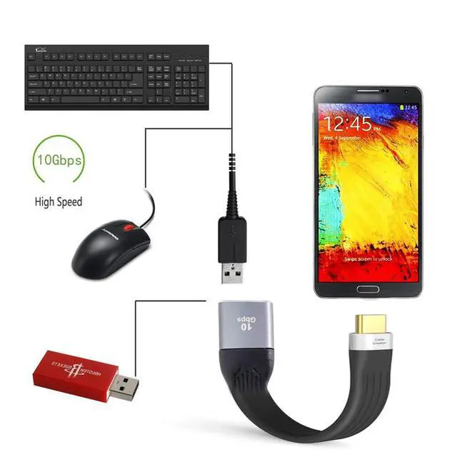 Alt view image 2 of 7 - USB-C USB 3.1 Type C Male Host to USB3.0 Type-A Female OTG Device Flat Slim FPC Data Cable 10Gbps Compatible with Laptop Phone (Black 13cm)