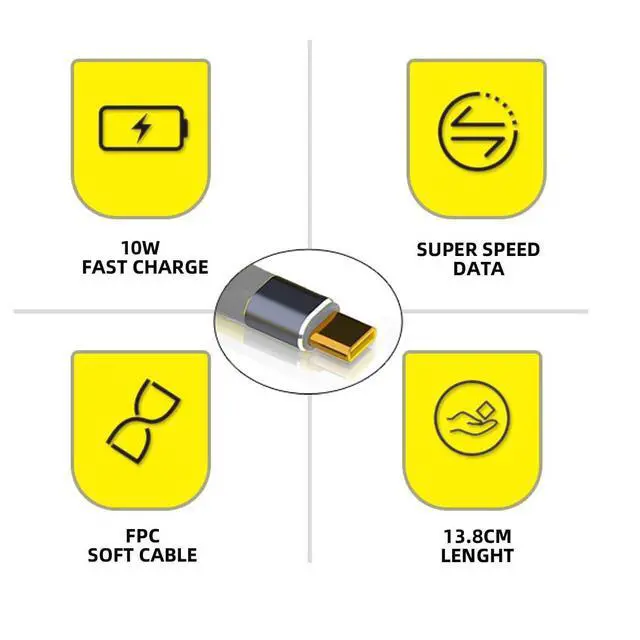 Alt view image 3 of 7 - USB-C USB 3.1 Type C Male Host to USB3.0 Type-A Female OTG Device Flat Slim FPC Data Cable 10Gbps Compatible with Laptop Phone (Black 13cm)