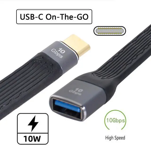 Alt view image 4 of 7 - USB-C USB 3.1 Type C Male Host to USB3.0 Type-A Female OTG Device Flat Slim FPC Data Cable 10Gbps Compatible with Laptop Phone (Black 13cm)