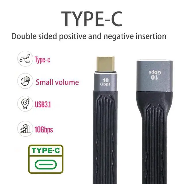 Alt view image 5 of 7 - USB-C USB 3.1 Type C Male Host to USB3.0 Type-A Female OTG Device Flat Slim FPC Data Cable 10Gbps Compatible with Laptop Phone (Black 13cm)