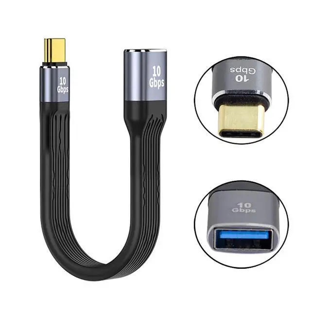 Alt view image 6 of 7 - USB-C USB 3.1 Type C Male Host to USB3.0 Type-A Female OTG Device Flat Slim FPC Data Cable 10Gbps Compatible with Laptop Phone (Black 13cm)