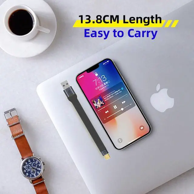Alt view image 3 of 7 - 10Gbps USB3.0 Type-A Male Host to USB 3.1 Type-C Male USB-C Device Flat Slim FPC Data Cable Compatible with Laptop Phone (Black 13cm)