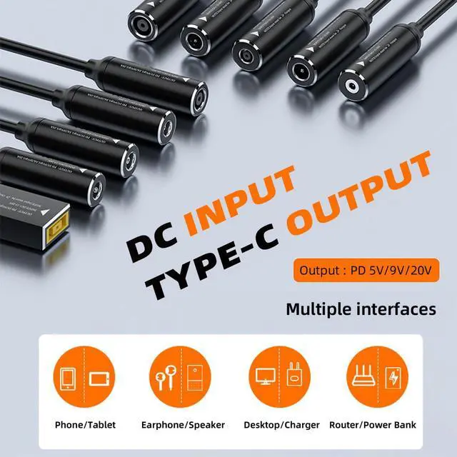 Alt view image 3 of 7 - DC Jack 5.5x2.1mm Power Input to USB-C Type-C Power 140W Smart LED Display PD 100W 65W Charge Cable Compatible with Laptop Phone PD9V/5V/20V/7A