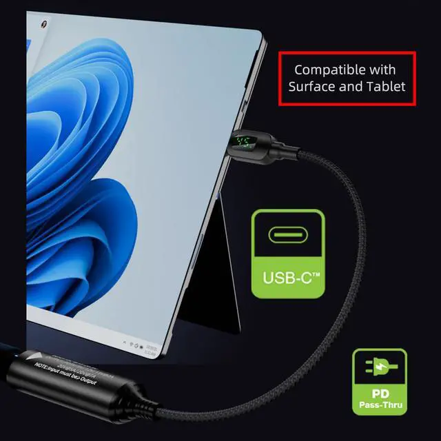 Alt view image 4 of 7 - DC Jack 7.4x5.0mm Power Input to USB-C Type-C Power 140W Smart LED Display PD 100W 65W Charge Cable Compatible with Laptop Phone PD9V/5V/20V/7A