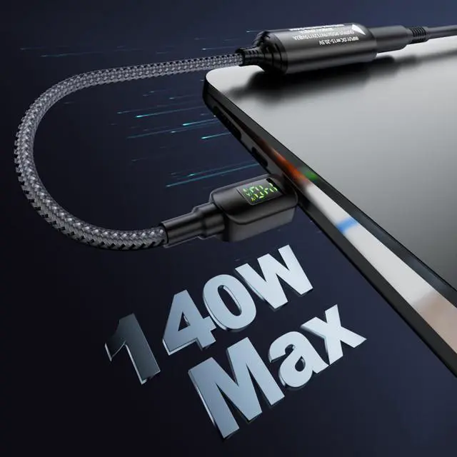 Alt view image 7 of 7 - DC Jack 7.4x5.0mm Power Input to USB-C Type-C Power 140W Smart LED Display PD 100W 65W Charge Cable Compatible with Laptop Phone PD9V/5V/20V/7A