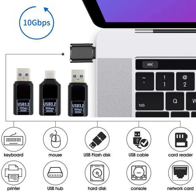Alt view image 2 of 7 - Type-C USB-C to USB3.2 Type-A Adapter 10Gbps Data Current Voltage Smart LED Display Fast Charging Monitoring Display Tester Detector (3pack)