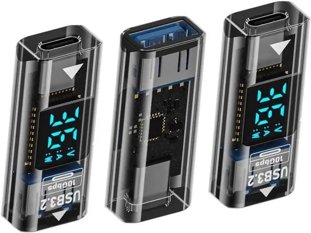 Main image of Type-C USB-C Female to USB Type-A Female Adapter Data Current Voltage Smart LED Display Fast Charging Monitoring Display Tester Detector (3pack)