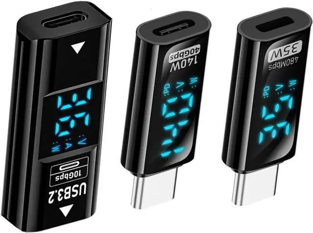 Main image of Type-C USB-C Female to USB Type-A 8P Adapter Data Current Voltage Smart LED Display Fast Charging Monitoring Display Tester Detector (3pack)