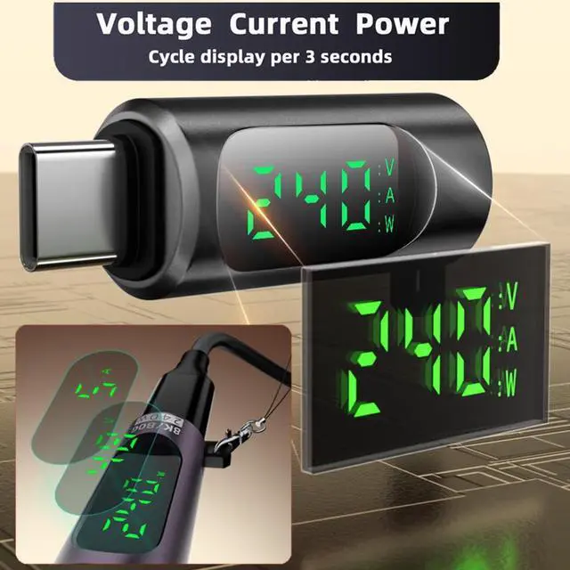 Alt view image 6 of 7 - Type-C USB-C Male to Female Extension Adapter Smart LED Display Current Voltage Transparent USB5.0 USB4.0 80Gbps 240W Monitoring Tester Detector