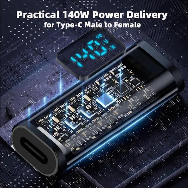 Alt view image 5 of 7 - Type-C USB-C Female to Female Smart LED Display Current Voltage Extension Adapter Transparent USB4.0 40Gbps 140W Monitoring Tester Detector